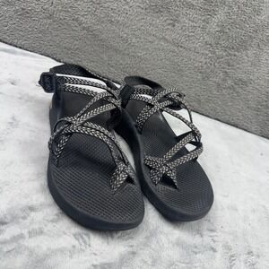Chaco Z/Cloud‎ 2 Sandal Women 10 Black White Excellent Double Strap Toe Loop